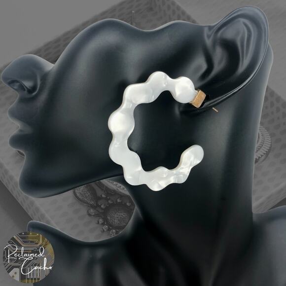 White Wavy Hoop Earrings - Picture 1 of 4
